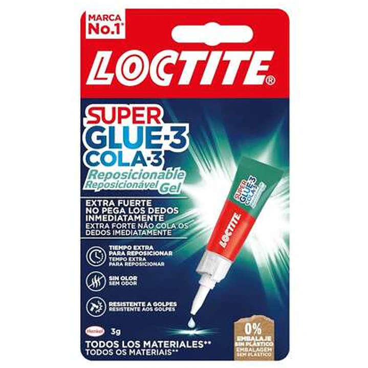 Loctite Superglue-3 Gel Reposicionable 3gr - Adhesivo Instantaneo e Inodoro - Uniones Precisas y Transparentes - Ideal para Superficies Porosas o Vert 1