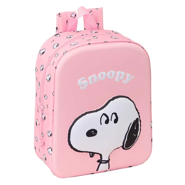 Safta Snoopy Mochila Guarderia 3D de 6L - Asa de Mano Superior - Asas Regulables y Acolchadas - Cierre de Cremallera - 22x27x10cm - Color Rosa Pastel 1