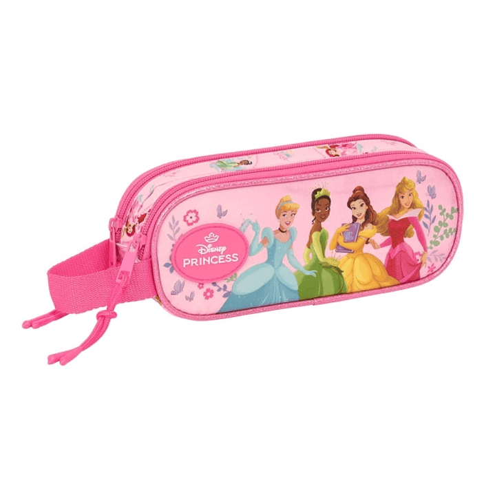 Safta Princesas Disney Portatodo - 2 Compartimentos con Cremalleras - Asa Lateral - 1L - 210x60x80mm - Color Rosa 1