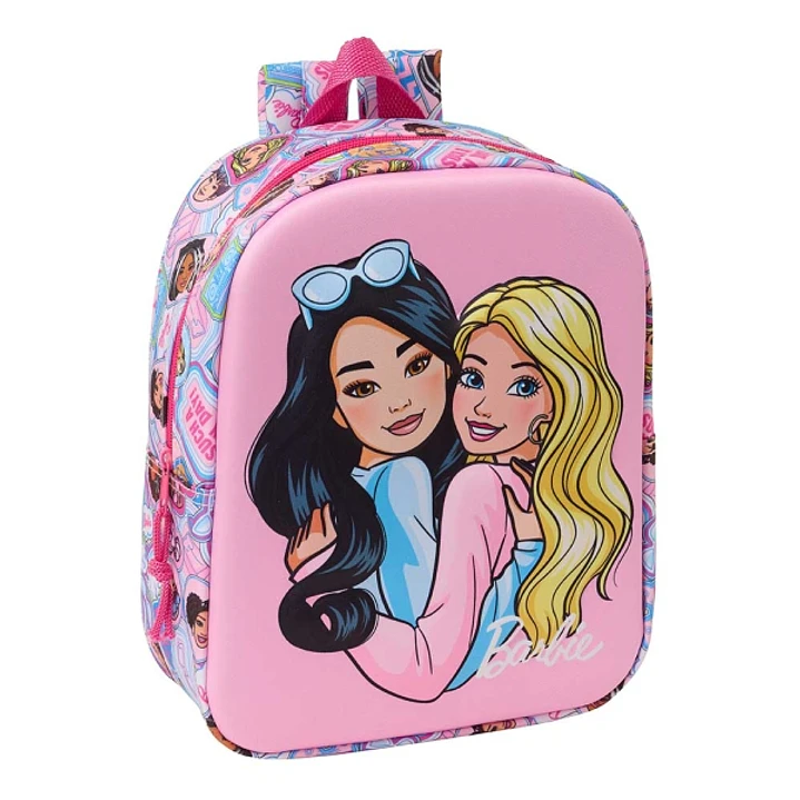 Safta Barbie Mochila Guarderia 3D de 6L - Asa de Mano Superior - Asas Regulables y Acolchadas - Cierre de Cremallera - 22x27x10cm - Color Rosa 1