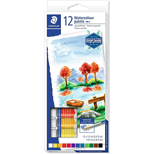Staedtler Pack de 12 Tubos de Acuarela 12ml - Colores Brillantes  - Usar en Papel Acuarela o Cartulina - Colores Surtidos