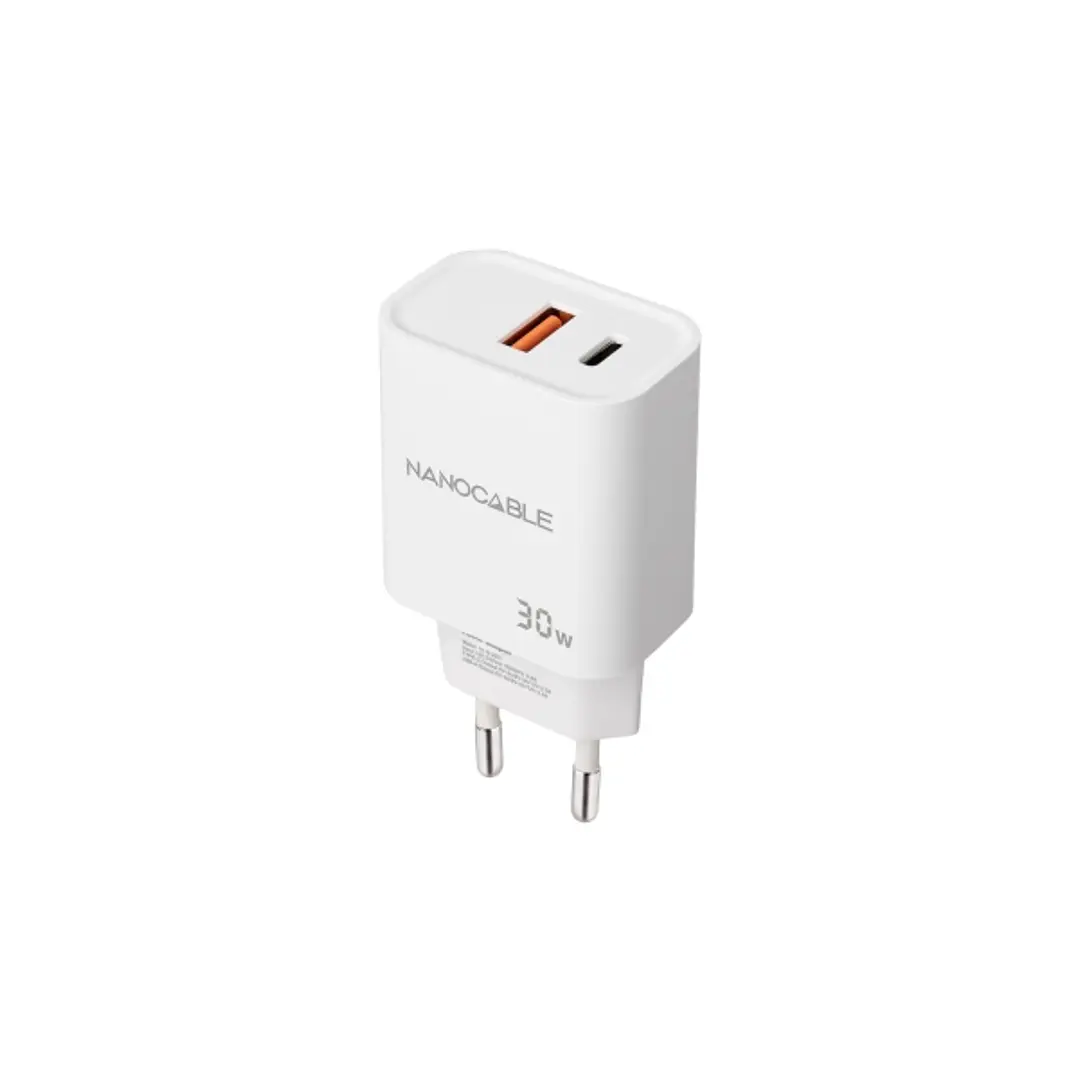 Nanocable Cargador de Pared USB-C/PD + USB-A/QC 30W - Color Blanco 1