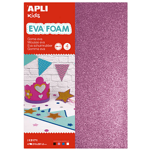 Apli Goma Eva Purpurina A4 4 Hojas - Blanco, Negro, Rojo y Azul - Ideal para Manualidades y Decoracion