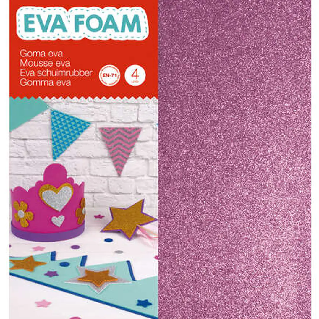 Apli Goma Eva Purpurina A4 4 Hojas - Blanco, Negro, Rojo y Azul - Ideal para Manualidades y Decoracion 1
