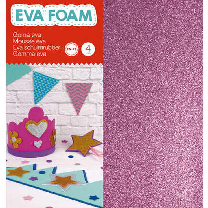 Apli Goma Eva Purpurina A4 4 Hojas - Blanco, Negro, Rojo y Azul - Ideal para Manualidades y Decoracion 1