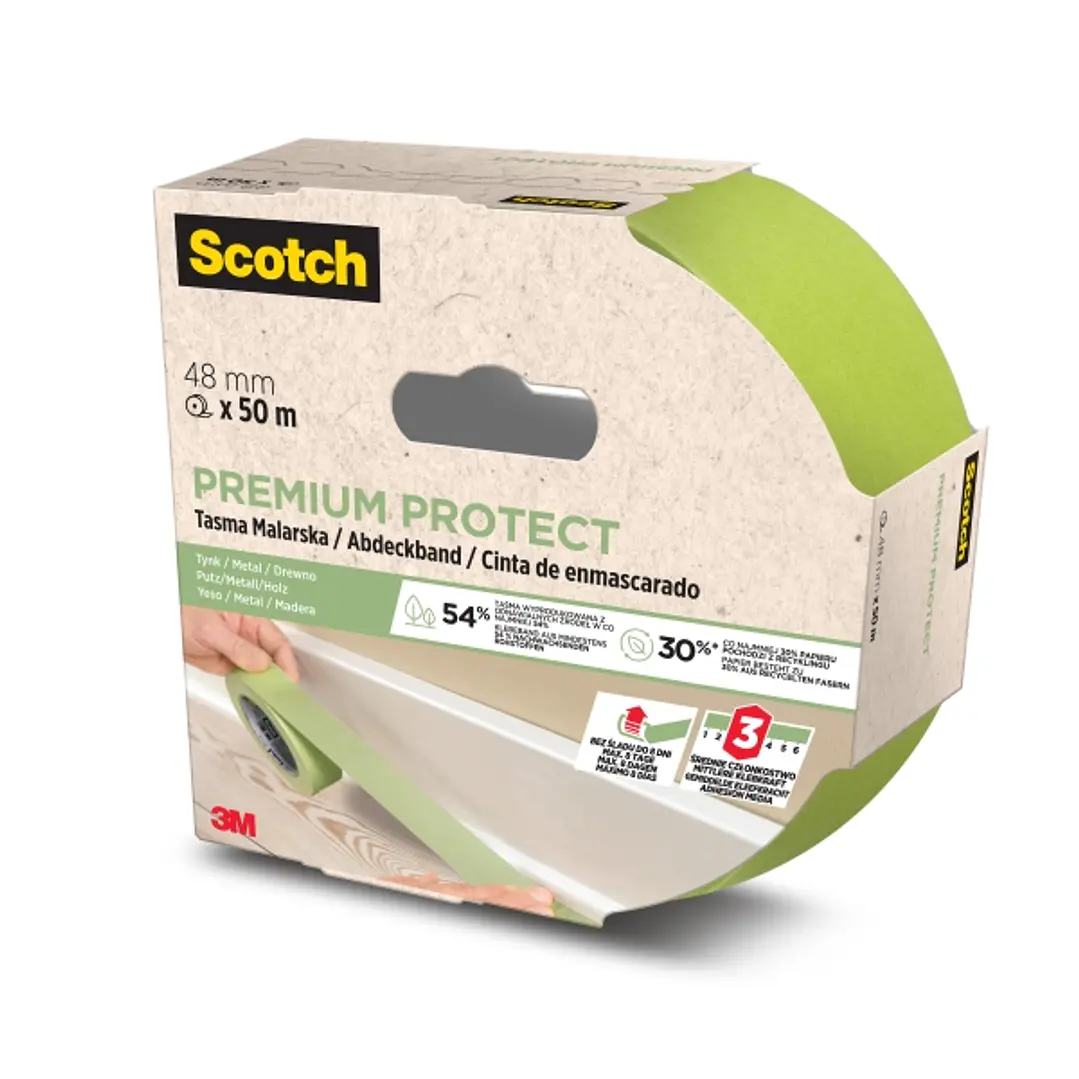 Scotch Premium Protect Cinta de Enmascarar - 48mm x 50m - 70% PEFC - Color Verde 1