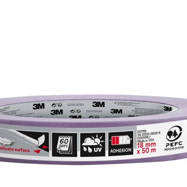 3M Cinta de Enmascarar para Superficies Delicadas - 18mm x 50m - 70% PEFC - Color Morado 1