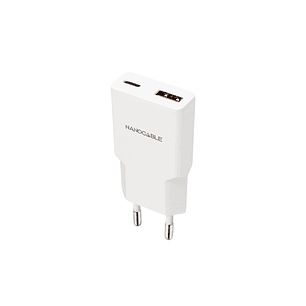 Nanocable Cargador de Pared USB-C/PD + USB-A/QC 25W - Color Blanco