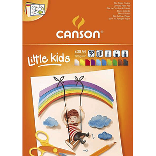 Canson Kids Cartulina Bloc Encolado de 30 Hojas A4 - 21x29.7 - 120g - Colores Surtidos