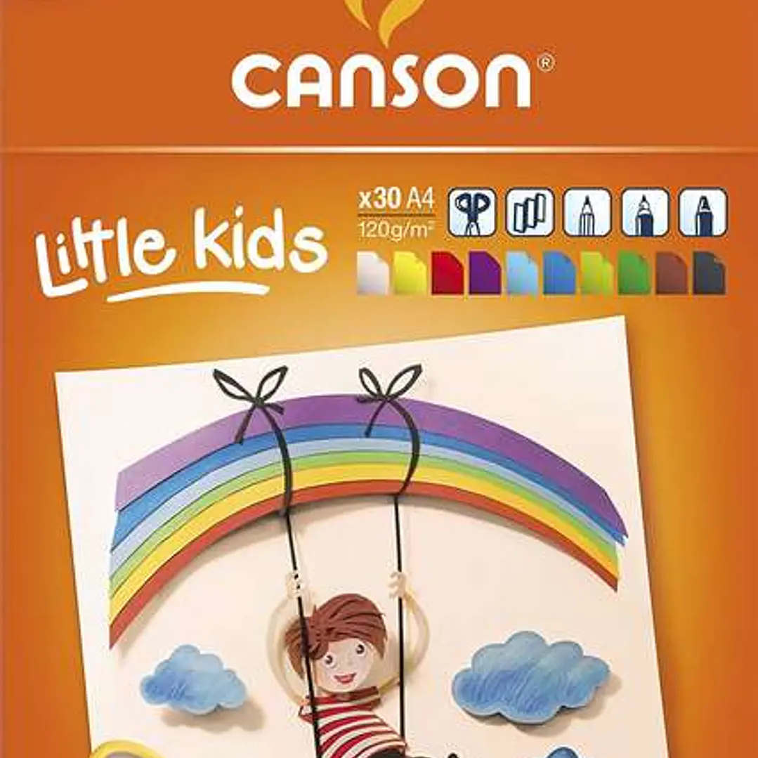 Canson Kids Cartulina Bloc Encolado de 30 Hojas A4 - 21x29.7 - 120g - Colores Surtidos 1