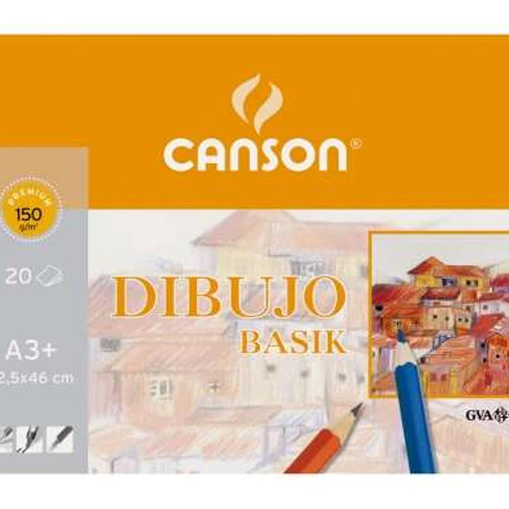 Canson Basik Bloc de Dibujo de 20 Hojas A3 150gr - Medidas 32.5x46cm - Color Blanco 1
