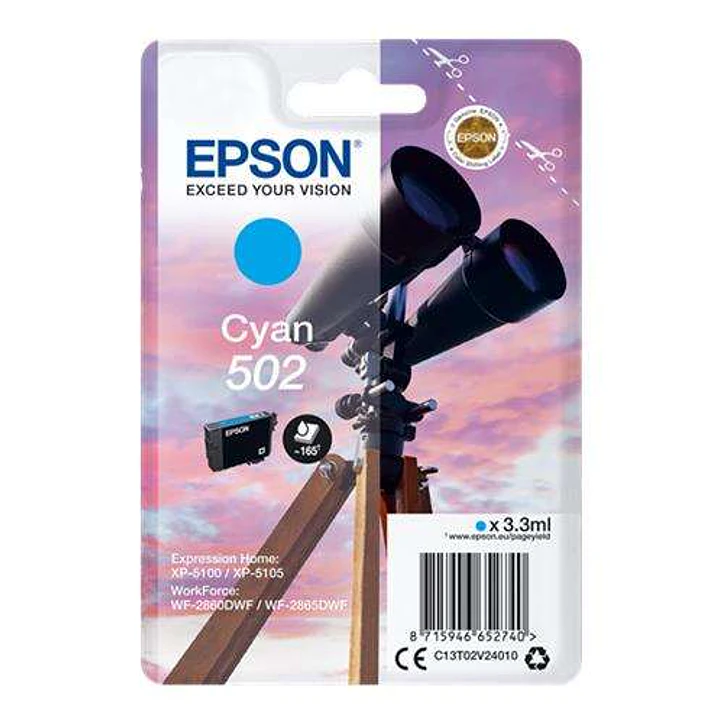 Epson 502 Cyan Cartucho de Tinta Original - C13T02V24010 1