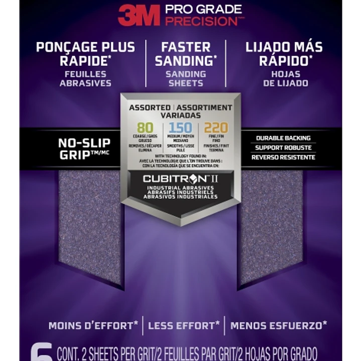 3M Pro Grade Precision Faster Pack de 6 Hojas de Lijado - Lijas de Granos Surtidas - 22.8x27.9cm - Rendimiento Superior - Reduccion de Fatiga - Color  1