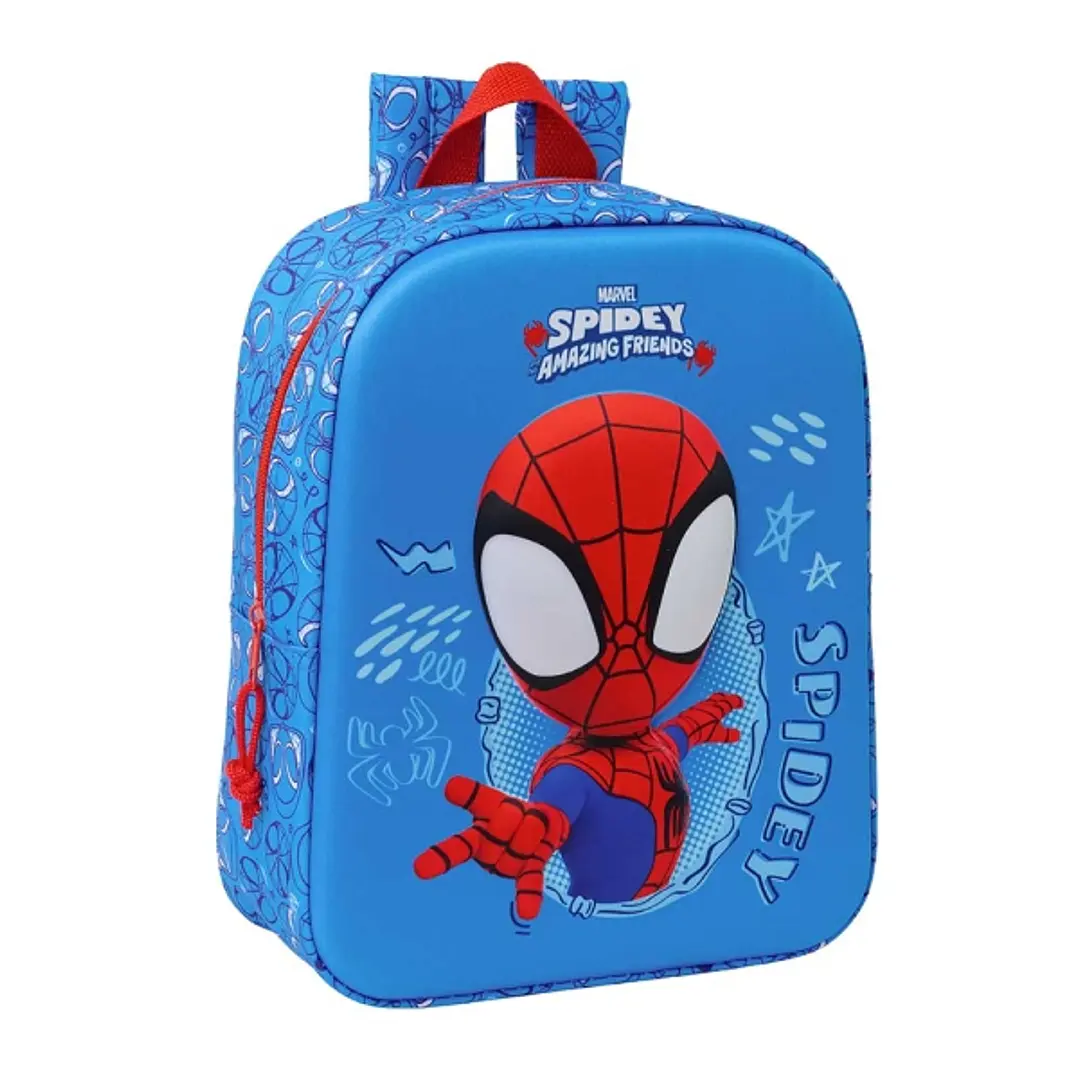 Safta Spidey Mochila Guarderia 3D de 6L - Asa de Mano Superior - Asas Regulables y Acolchadas - Cierre de Cremallera - 22x27x10cm - Color Rojo y Azul 1