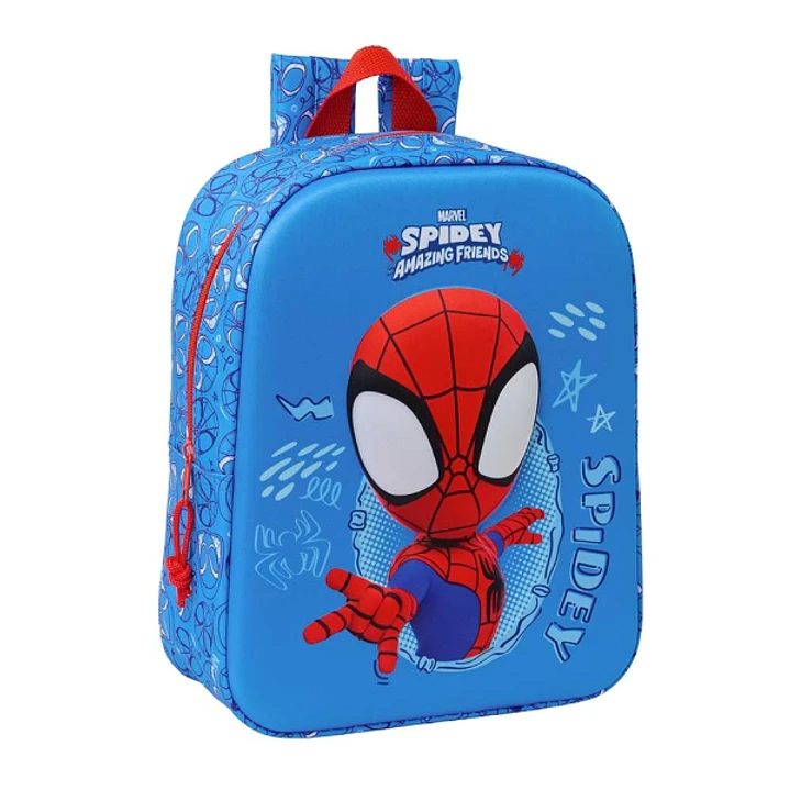 Safta Spidey Mochila Guarderia 3D de 6L - Asa de Mano Superior - Asas Regulables y Acolchadas - Cierre de Cremallera - 22x27x10cm - Color Rojo y Azul 1