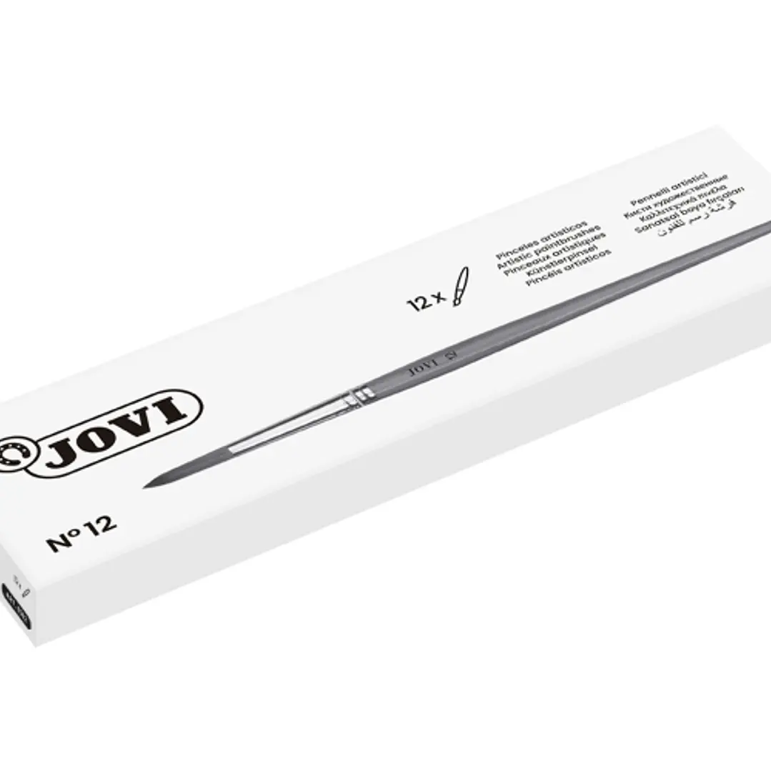 Jovi Caja de 12 Pinceles Artisticos Pelo Poney Nº 12 - Pelo Natural - Mango de Madera - Calibre 00 al 12 - Punta Redonda - Pelo Suave - Color Varios 1