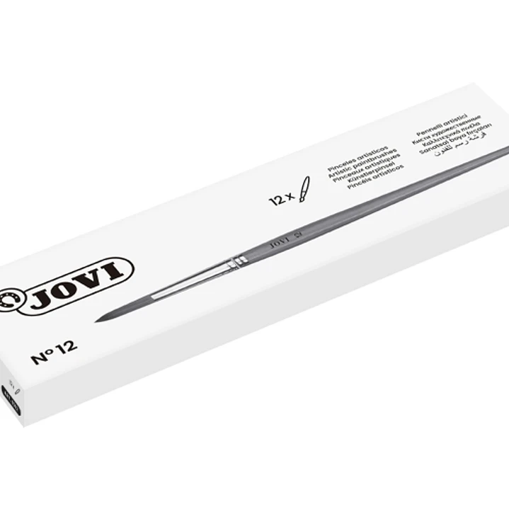Jovi Caja de 12 Pinceles Artisticos Pelo Poney Nº 12 - Pelo Natural - Mango de Madera - Calibre 00 al 12 - Punta Redonda - Pelo Suave - Color Varios 1