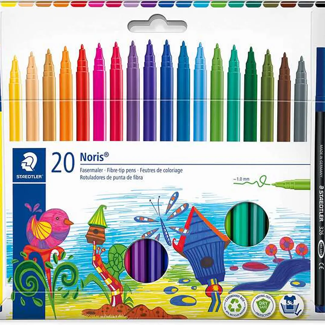 Staedtler 326 Pack de 20 Rotuladores Punta de Fibra - Trazo 1.0mm Aprox - Resistente a la Presion - Tinta a Base de Agua Antisecado - Colores Surtidos 1
