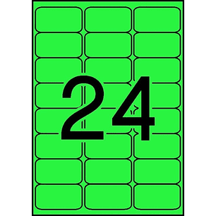 Apli Pack de 480 Etiquetas 64x33.9mm - 20 Hojas por 24 Etiquetas - Adhesivo Permanente - Cantos Romos - Color Verde Fluor