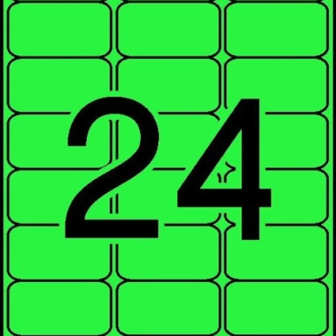 Apli Pack de 480 Etiquetas 64x33.9mm - 20 Hojas por 24 Etiquetas - Adhesivo Permanente - Cantos Romos - Color Verde Fluor 1