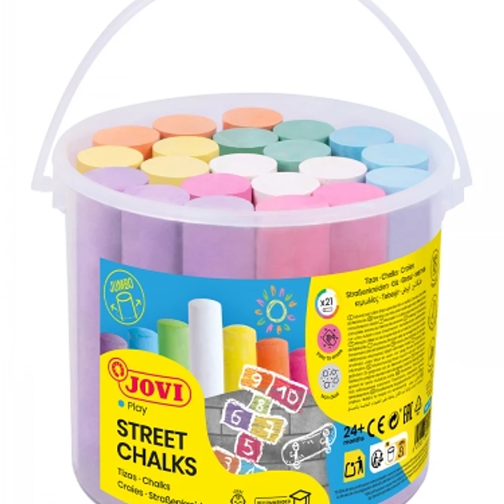 Jovi Street Chalks Bote 21 Tizas Jumbo - Especiales para Dibujar en El Suelo - Tizas Redondas - Facil Eliminacion con Agua - Poco Resto de Polvo en La 1