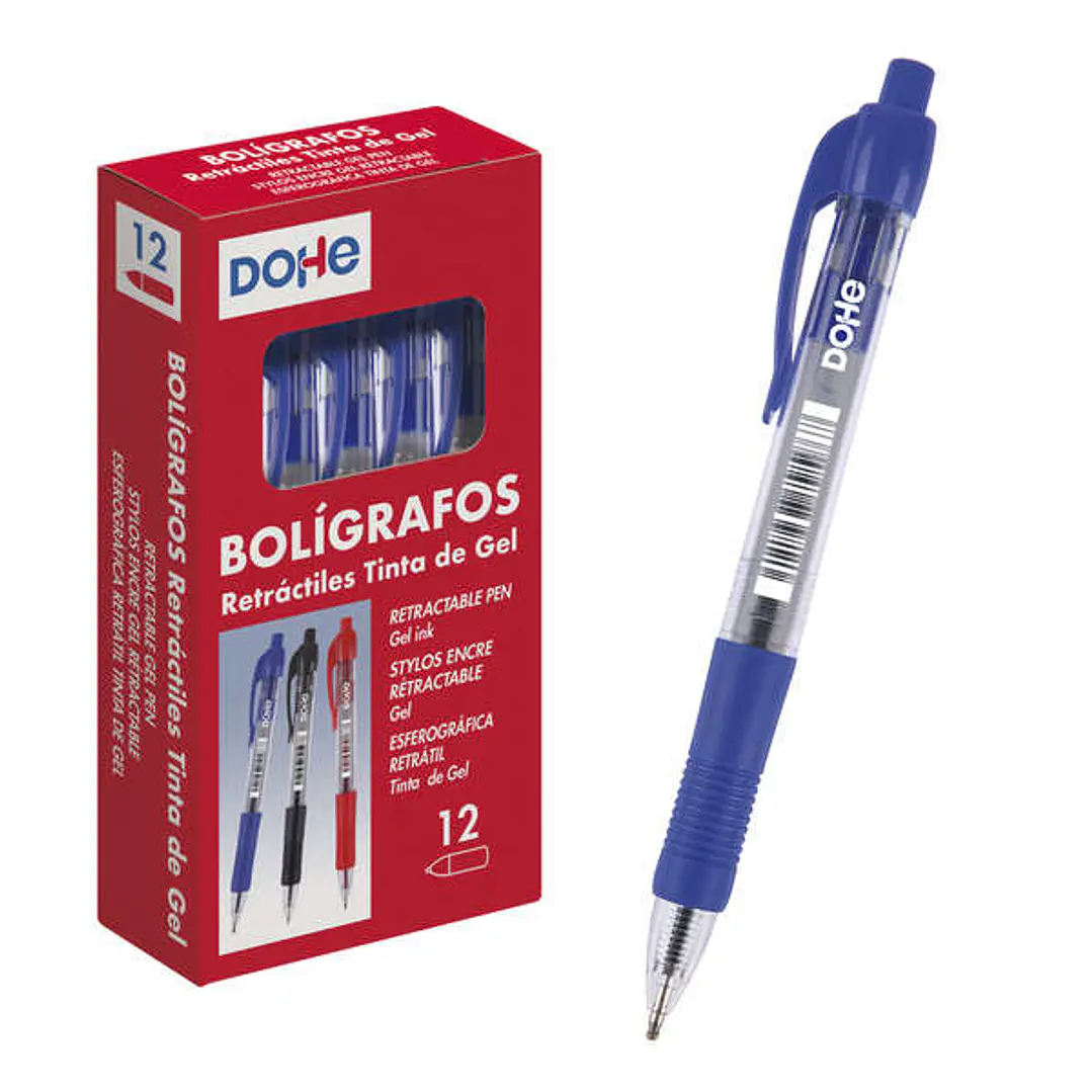 Dohe Boligrafos Retractiles de Tinta de Gel Permanente - Punta Bola de 0.7mm - Trazo de 0.4mm - Resistente al Agua - Cuerpo de Plastico - Grip de Cauc 1