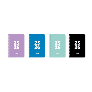 Enri Teens Agenda Escolar 25/26 Espiral Semana Vista - Tamaño 4º - Tapa de Plastico - Esquinas Microperforadas - Espacio para Notas - Colores Surtidos