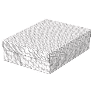 Esselte Pack de 3 Cajas Medianas de Almacenamiento con Tapa 265x100x360mm - Carton 100% Reciclado y Reciclable - Diseño Blanco con Dibujo