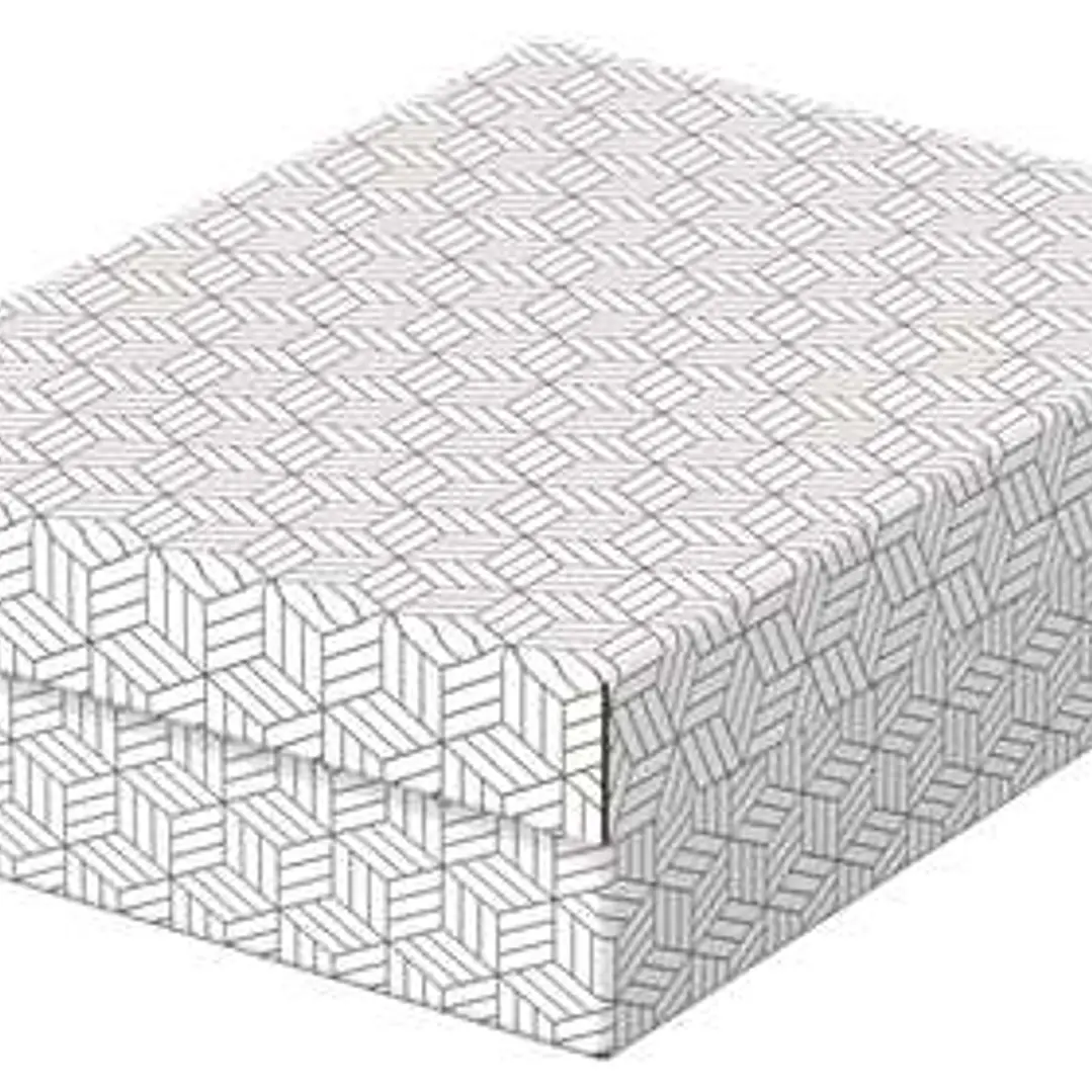 Esselte Pack de 3 Cajas Medianas de Almacenamiento con Tapa 265x100x360mm - Carton 100% Reciclado y Reciclable - Diseño Blanco con Dibujo 1