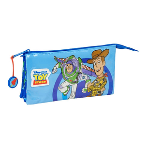 Safta Toy Story Good Vibes Portatodo - 3 Compartimentos con Cremalleras - Bolsillo Interior - 0.60L - 220x30x120mm - Color Azul