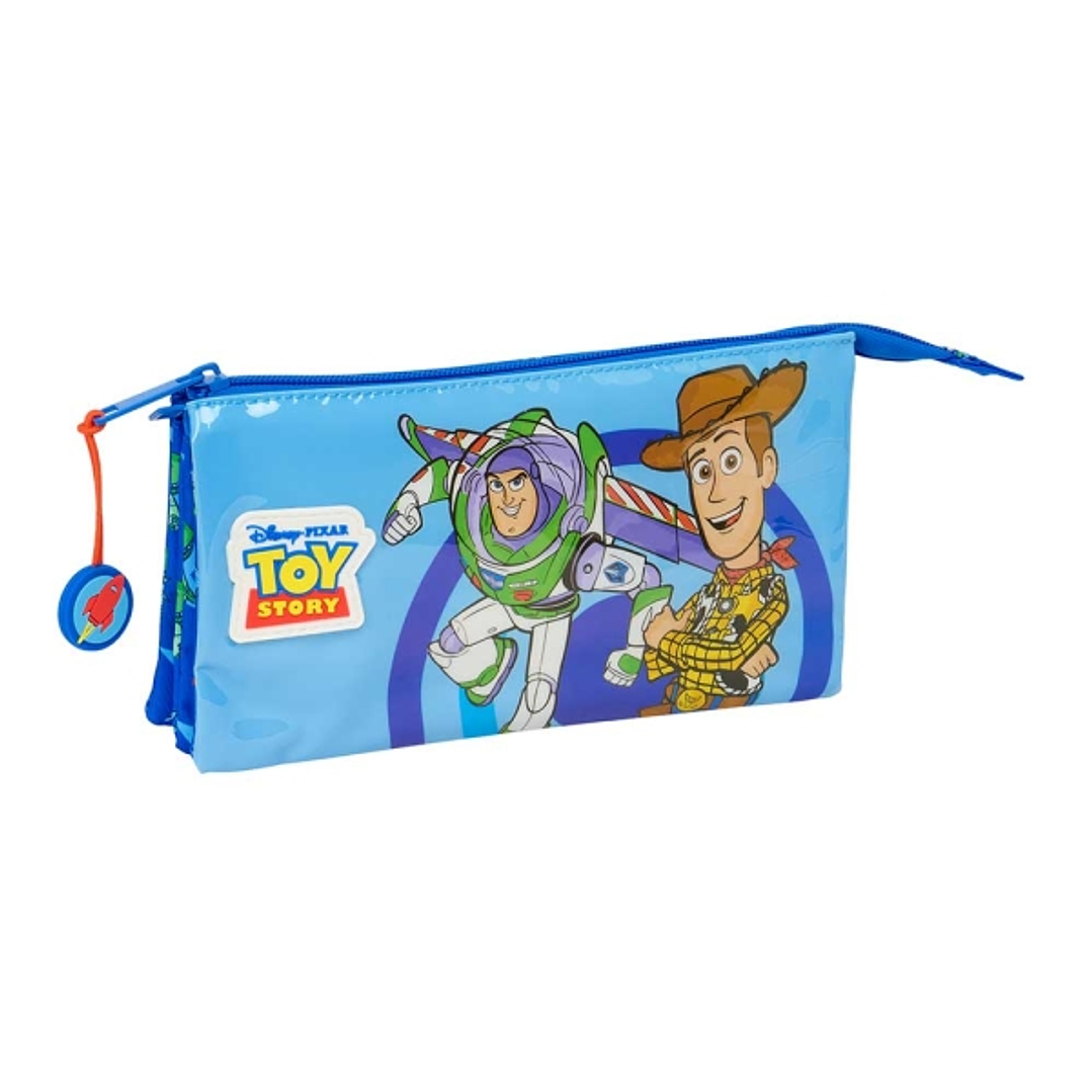 Safta Toy Story Good Vibes Portatodo - 3 Compartimentos con Cremalleras - Bolsillo Interior - 0.60L - 220x30x120mm - Color Azul 1