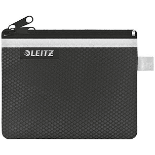 Leitz WOW Bolsa Porta-Todo Pequeña 2 Compartimentos - Tamaño 105x6x140mm - Lavable y Duradera - Cierre de Cremallera - Color Negro