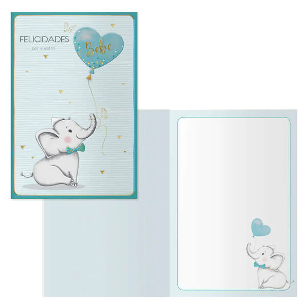 Dohe Elephant Pack de 6 Tarjetas de Felicitacion para Nacimientos - 11.5x17cm - Impresas a Todo Color - Estampaciones con Pelicula de Color - Estampac 1