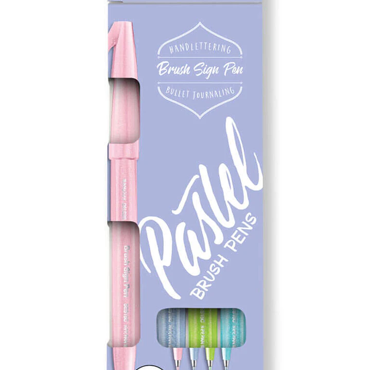 Pentel Brush Sing Pen Pastel Pack de 4 Rotuladores con Punta de Pincel - Lineas Finas o Gruesas dependiendo de la Presion - Fabricados con 81% de Plas 1