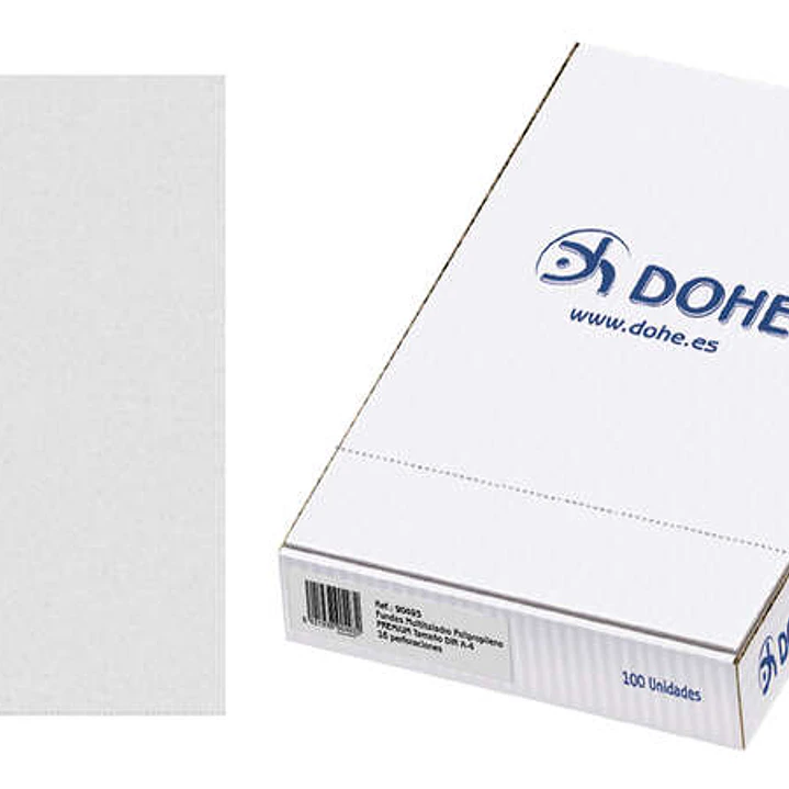 Dohe Caja de 100 Fundas Multitaladro Premium 80 Micras A4 - 16 Perforaciones - Polipropileno Rugoso - Transparentes 1