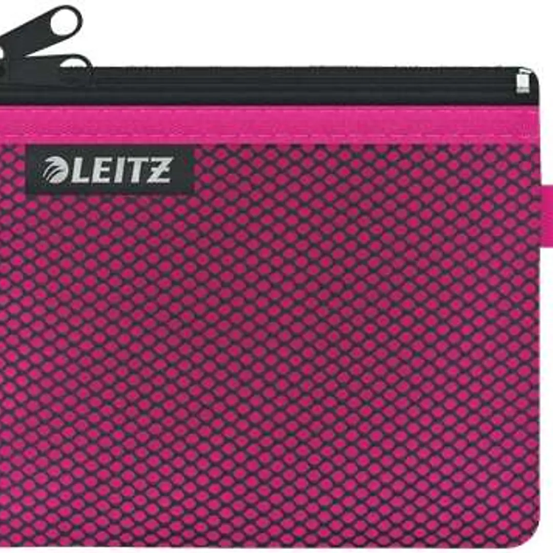 Leitz WOW Bolsa Porta-Todo Pequeña 2 Compartimentos - Tamaño 105x6x140mm - Lavable y Duradera - Cierre de Cremallera - Color Fucsia 1
