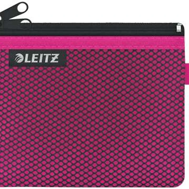Leitz WOW Bolsa Porta-Todo Pequeña 2 Compartimentos - Tamaño 105x6x140mm - Lavable y Duradera - Cierre de Cremallera - Color Fucsia 1