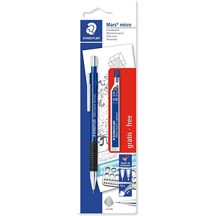 Staedtler Mars Micro Pack de 1 Portaminas 0.7mm + 1 Tubo de 12 Minas - Minas HB - Zona de Agarre de Goma