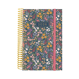 Finocam Design Collection Agenda de Espiral en Catalan - Anual 2026 - Tapa Ligera - Formato E5 - 132x25x181mm - 1 Dia por Pagina - Tematica de Flores
