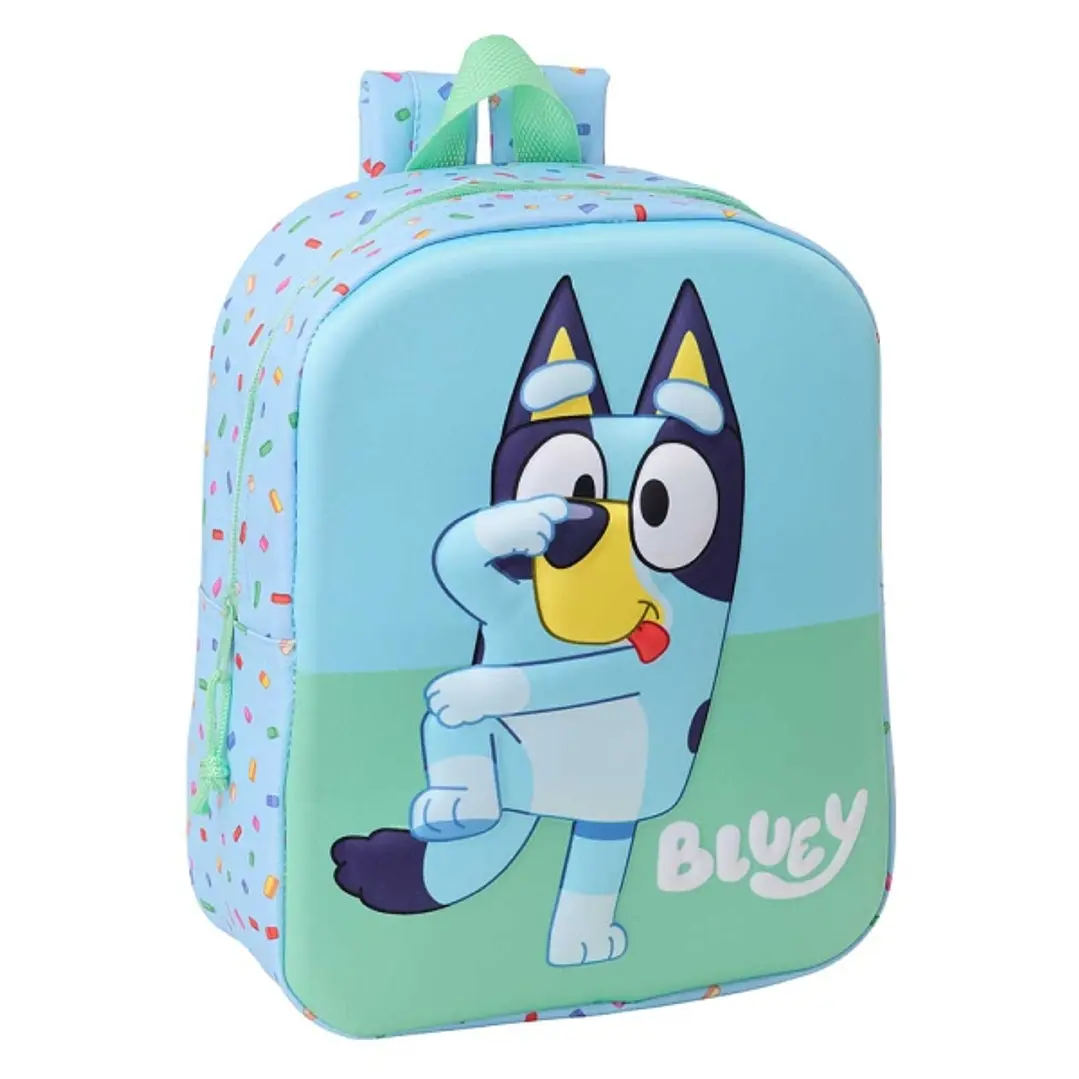 Safta Bluey Mochila Guarderia 3D de 6L - Asa de Mano Superior - Asas Regulables y Acolchadas - Cierre de Cremallera - 22x27x10cm - Color Azul Claro 1