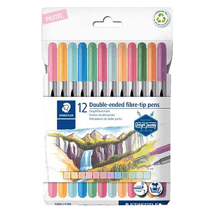 Staedtler 3200 Pack de 12 Rotuladores de Doble Punta - Resistente a la Presion - Colores Pastel Surtidos