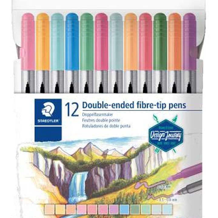 Staedtler 3200 Pack de 12 Rotuladores de Doble Punta - Resistente a la Presion - Colores Pastel Surtidos 1