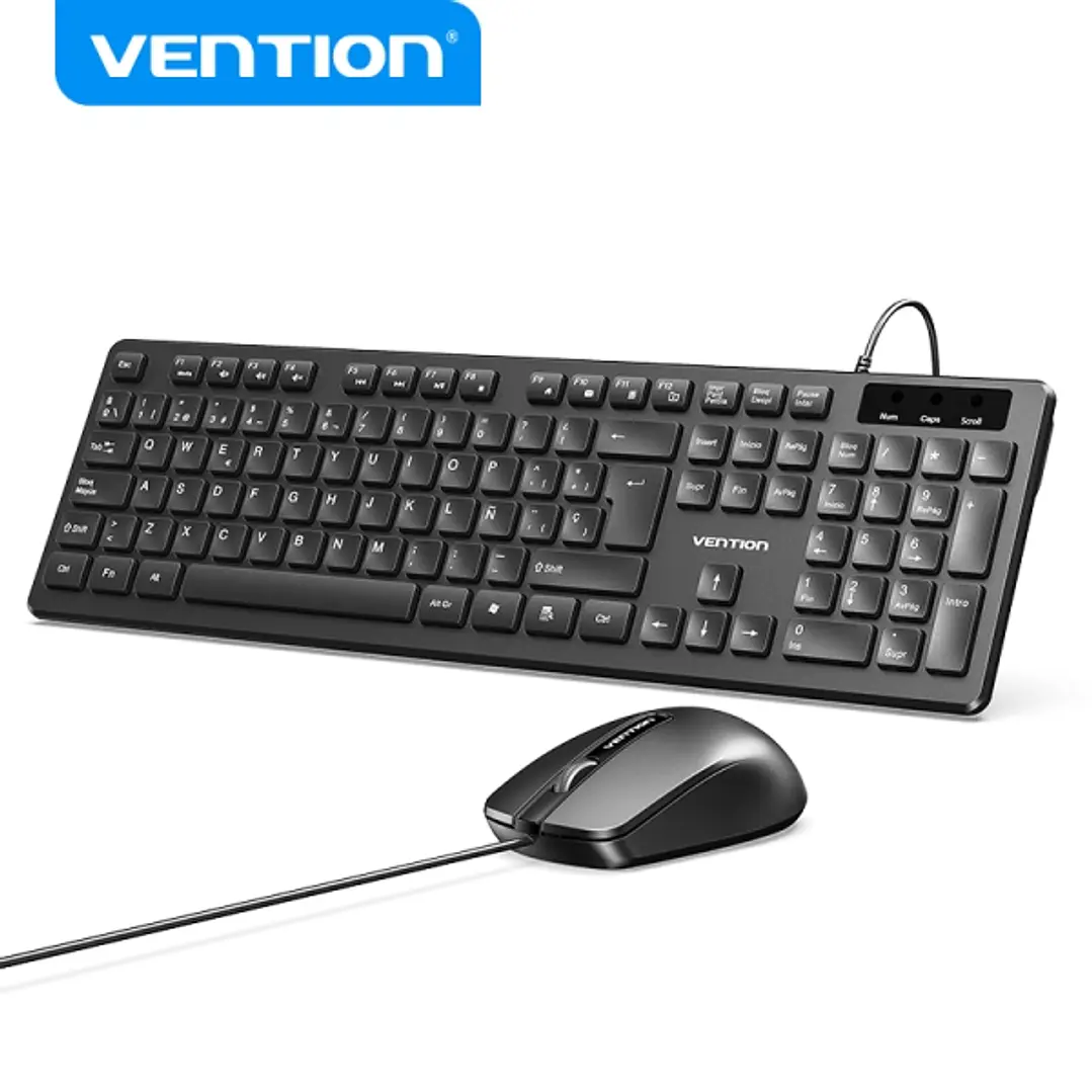 Vention KTC Teclado y Raton Ergonomico - 104 Teclas - Sensor 1200 DPI - Plug and Play - Amplia Compatibilidad - Color Negro 1