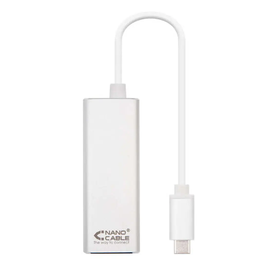 Nanocable Conversor USB-C a Ethernet Gigabit 10/100/1000 Mbps - 15 cm - Color Aluminio 1