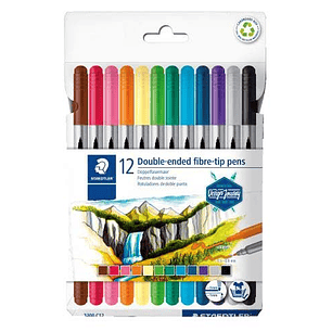 Staedtler 3200 Pack de 12 Rotuladores de Doble Punta - Resistente a la Presion - Colores Surtidos
