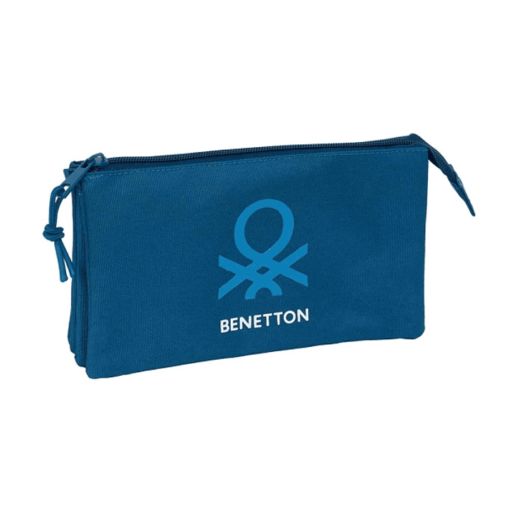Safta Benetton Basics Marino Portatodo - 3 Compartimentos con Cremalleras - Bolsillo Interior - 0.6L - 220x30x120mm - Color Azul Oscuro 1