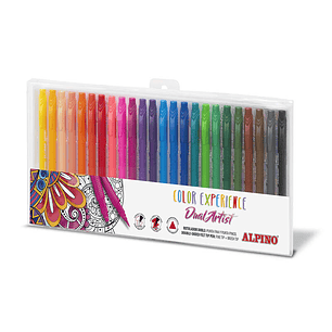 Alpino Color Experience Pack de 24 Rotuladores Doble Punta con Punta Pincel - Forma Triangular Ergonomica - Punta Fine Liner de 0.7mm y Punta Pincel d