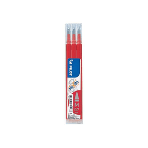 Pilot Pack de 3 Recambios para Frixion Ball / Frixion Clicker - Tinta Gel Borrable - Punta de Bola 0.7mm - Trazo 0.4mm - Color Rojo