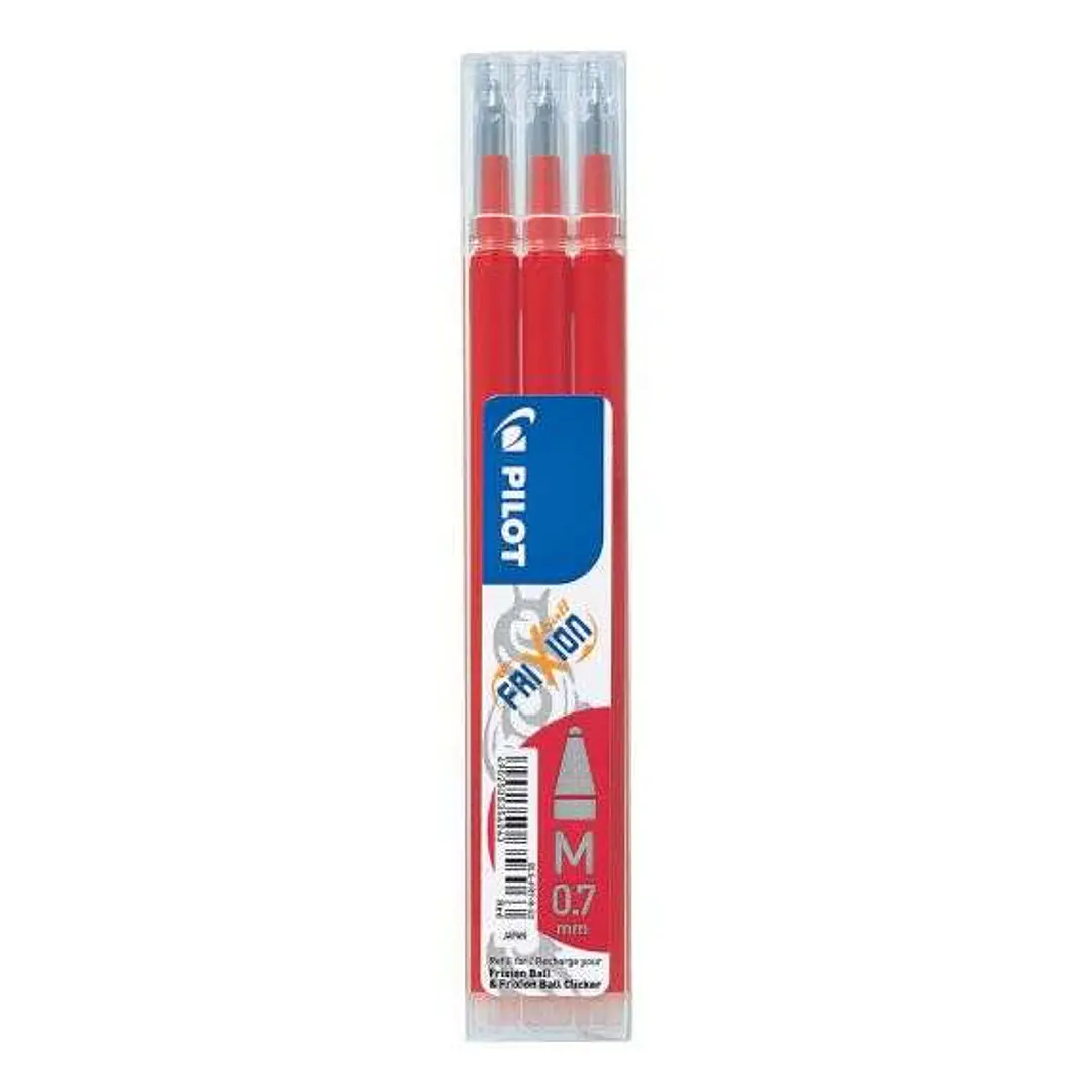 Pilot Pack de 3 Recambios para Frixion Ball / Frixion Clicker - Tinta Gel Borrable - Punta de Bola 0.7mm - Trazo 0.4mm - Color Rojo 1