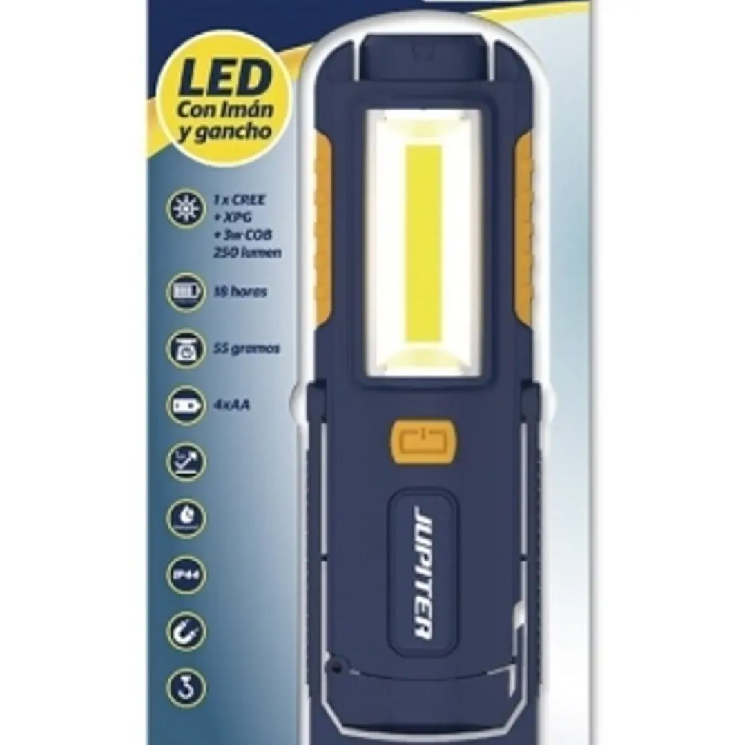 Jupiter Linterna de Trabajo LED+COB 250lm - Con Iman y Gancho - Resistencia IP44 - Funciona con 4 Pilas AA (No Incluidas) - Color Azul 1